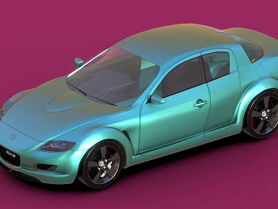 Blue Mazda Sports Car With Sleek Design And Black Wheels On Pink Background 3d model