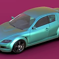 Blue Mazda Sports Car With Sleek Design And Black Wheels On Pink Background