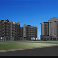 Modern Mid Rise Residential Buildings With Traditional Roof Design Lush Greenery And Community Area
