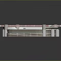 Stadium Architectural Model With Red Steel Structure Green Lawn And White Stands