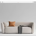 Beige Two Seater Sofa With Orange Cushion And Gray Plaid Blanket