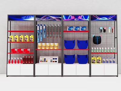 Retail Display Shelf With Various Organized Products Colorful Items Storage Baskets And LED Lights 3d model