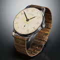 Vintage Watch With Ivory Dial Numerical Hour Markers And Brown Leather Strap
