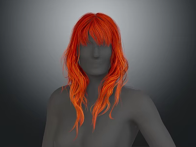 Human Head Organ With Long Curly Orange Hair On 3D Model Figure 3d model