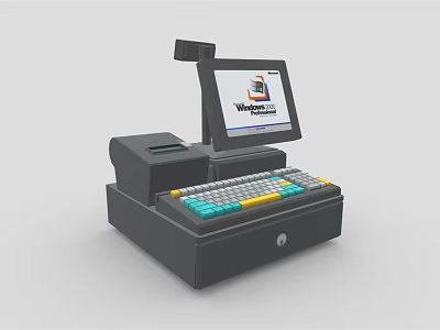 Commercial Cash Register Machine With Touch Screen Keyboard Cash Drawer And Receipt Printer 3d model