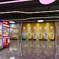 Amusement Park Interior With Colorful Cashier Counter Neon Lights And Arcade Games