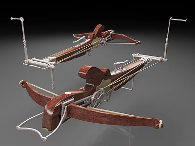 Other Ancient Weapon Models Displaying Two Wooden Metal Crossbows With Detailed Structures And Strings 3d model
