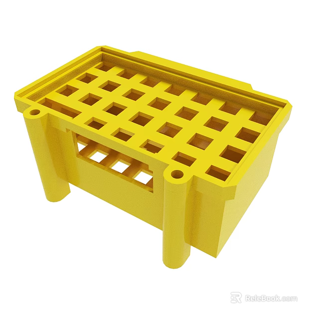 Durable Yellow Plastic Grid Design Storage Rack With Elevated Legs 3d model