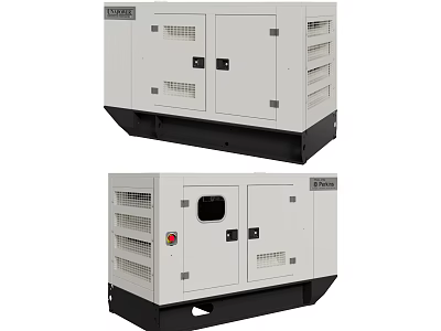 Industrial Generator With White Body Black Base Control Panel And Ventilation Grilles 3d model