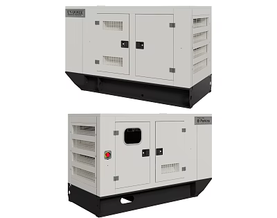 Industrial Generator With White Body Black Base Control Panel And Ventilation Grilles 3d model