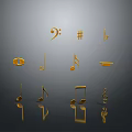 Golden Music Notes Themed Decorative Household Items With Shiny Reflective Surfaces