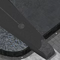 Modern Garden Landscape Design With Black Water Feature Paved Ground And Person Walking