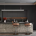 Modern Kitchen Interior With Black Cabinets Marble Island And Bar Stools