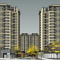 Modern High Rise Residential Buildings With Colorful Low Rise Commercial Exterior Design