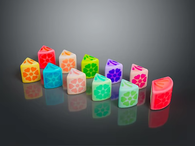 Colorful Square Shaped Desserts With Flower Patterns And Vibrant Colors 3d model