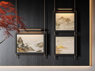 New Chinese Style Vintage Decorative Hanging Painting Advanced Hanging Painting Landscape Hanging Painting Ink Hanging Painting Metal Frame Hanging Painting Hanging Painting Combination 3d model