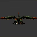 Fantasy Phoenix Sculpture With Green Red Feathers And Flame Spread Wings