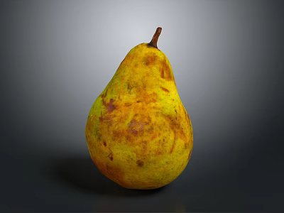 Fresh Ripe Yellow Pear With Brown Spots And Brown Stem On Gray Background 3d model