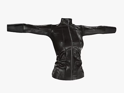 Black Leather Jacket With Zipper Closure Stand Collar And Slim Fit Design 3d model