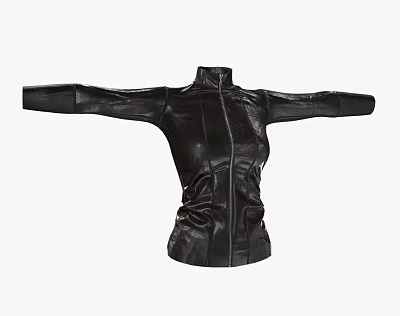 Black Leather Jacket With Zipper Closure Stand Collar And Slim Fit Design 3d model