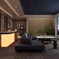 Modern Home Theater Interior Design with Starry Ceiling Large Screen and Comfortable Sofa 3d model