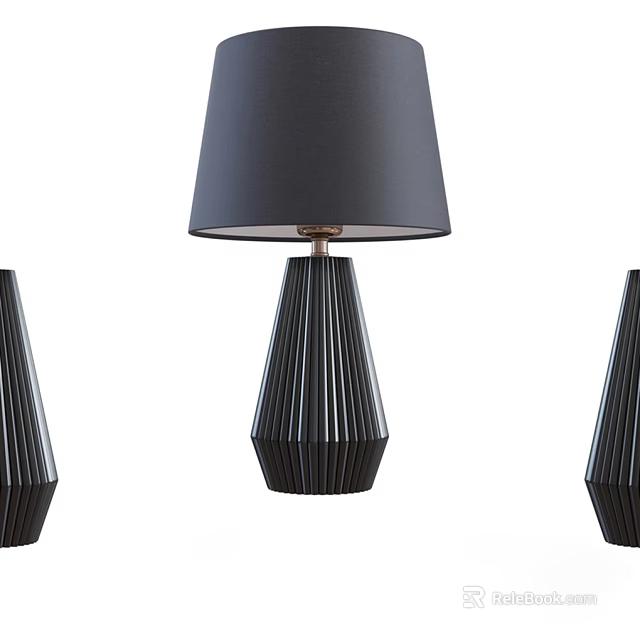 Modern Table Lamps With Pleated Bases And Black Shades Set Of Three 3d model 