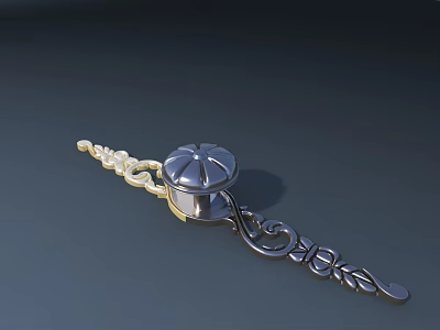 Decorative Metal Hardware Tool Featuring Gold Chain And Floral Pattern Handle 3d model