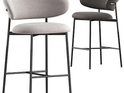 Set of Two Modern Grey Bar Stools With Upholstered Seats And Black Metal Frames 3d model