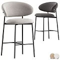 Set of Two Modern Grey Bar Stools With Upholstered Seats And Black Metal Frames