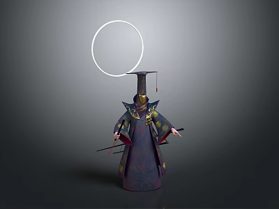 Traditional Ancient Style Figure With Tall Hat And White Circular Ring 3d model