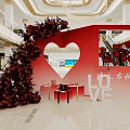 Romantic Mall Interior Decoration With Heart Shaped Arch Red Flowers And LOVE Sign