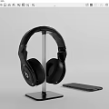Black Over Ear Headphones On Stand With Smart Phone 3d model