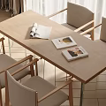 Modern Minimalist Dining Table Set with Light Gray Chairs and Magazines on Top 3d model