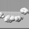 White Cloud Shaped Chandeliers Hanging With Thin Wires In Modern Minimalist Interior 3d model