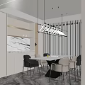 Modern Dining Room Interior With Dining Table Chairs Pendant Lights And Window Blinds 3d model