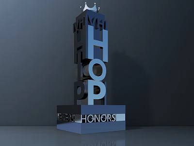 Metallic Blue Sculpture Carving with Stacked Letters Crown Top and HONORS Base 3d model