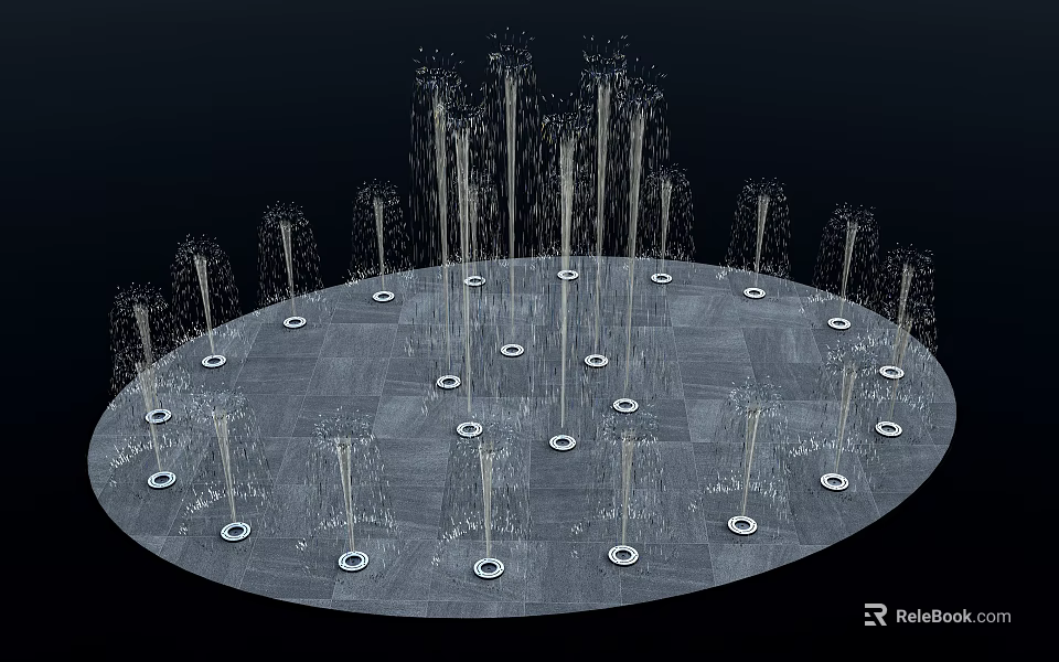 Modern Circular Fountain Design With Multiple Water Jets And Paved Ground Surface 3d model