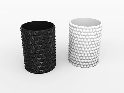 Public Facility Black White Cylindrical Containers Featuring Textured Surfaces With Triangle And Circle Patterns 3d model
