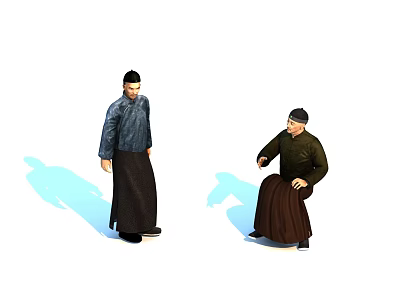 Two Men Wearing Traditional Clothing One Standing And One Sitting 3d model