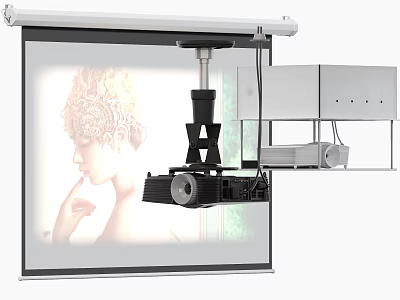 Modern Projection Monitoring System With Projector Screen And Equipment Setup 3d model