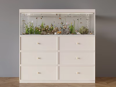 Home Aquarium With Fish Aquatic Plants On White Drawer Cabinet 3d model Home Aquarium With Fish Aquatic Plants On White Drawer Cabinet 3d model