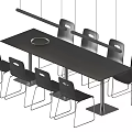 Modern Black Dining Table With Six Chairs Metal Legs And Hanging Pendant Light