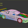 Silver Racing Car With Blue Stripes Rear Spoiler And Sporty Wheels