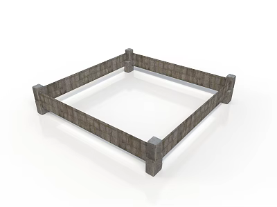 Wooden Square Fence Frame With Corner Posts For Garden Border 3d model