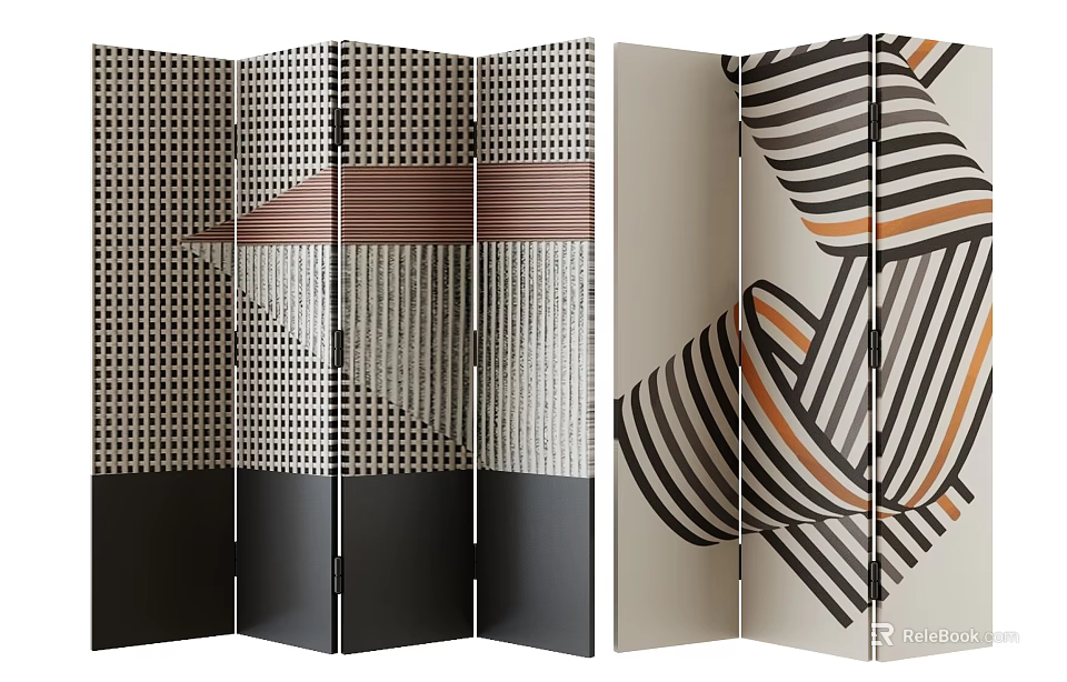 Modern Decorative Folding Room Dividers With Artistic Geometric Striped Patterns 3d model 