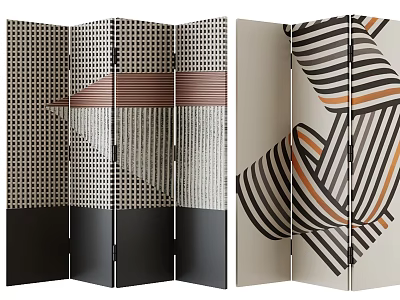 Modern Decorative Folding Room Dividers With Artistic Geometric Striped Patterns 3d model