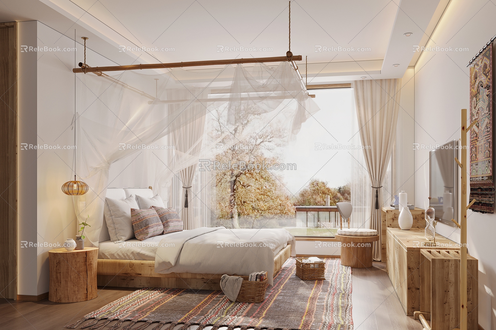 Quiet bedroom Nordic bedroom homestay gauze tent bedroom guest room hotel private bedroom 3d model