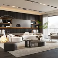 Modern Living Room Interior Featuring Stylish Sofa And Coffee Table Set With Bookshelves And Plant