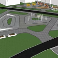 Urban Landscape Design With Basketball Court Water Features Pathways And Green Spaces