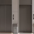 Modern Gray Elevator With Two Metallic Finish Doors And Trash Bins Beside